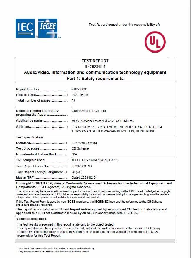 Great news ! MDA310 charger obtained UL certification